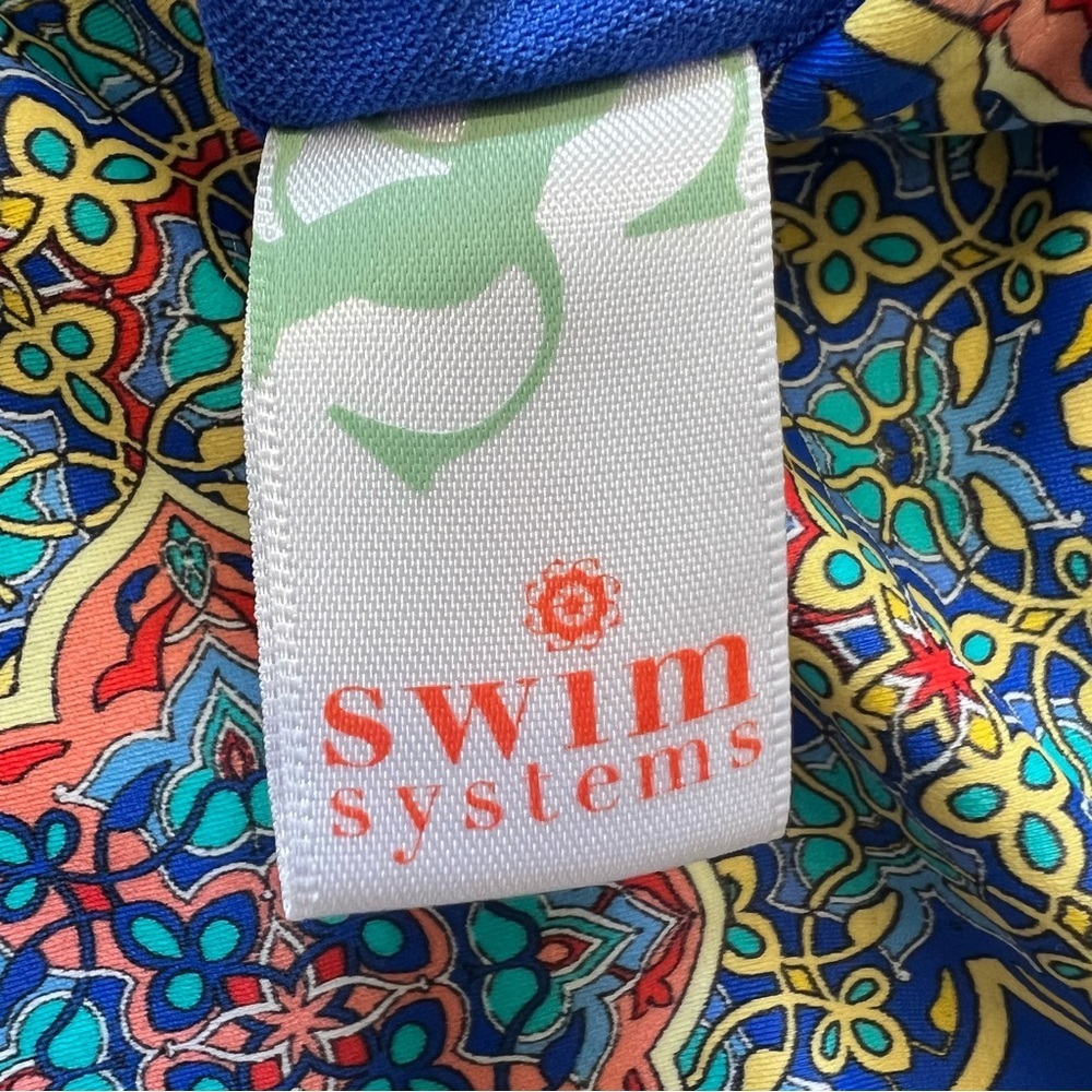 Swim Systems Blue Pattern One Pc Swimsuit Lined Bra Bathing Suit Pool Stretch M - Picture 10 of 12